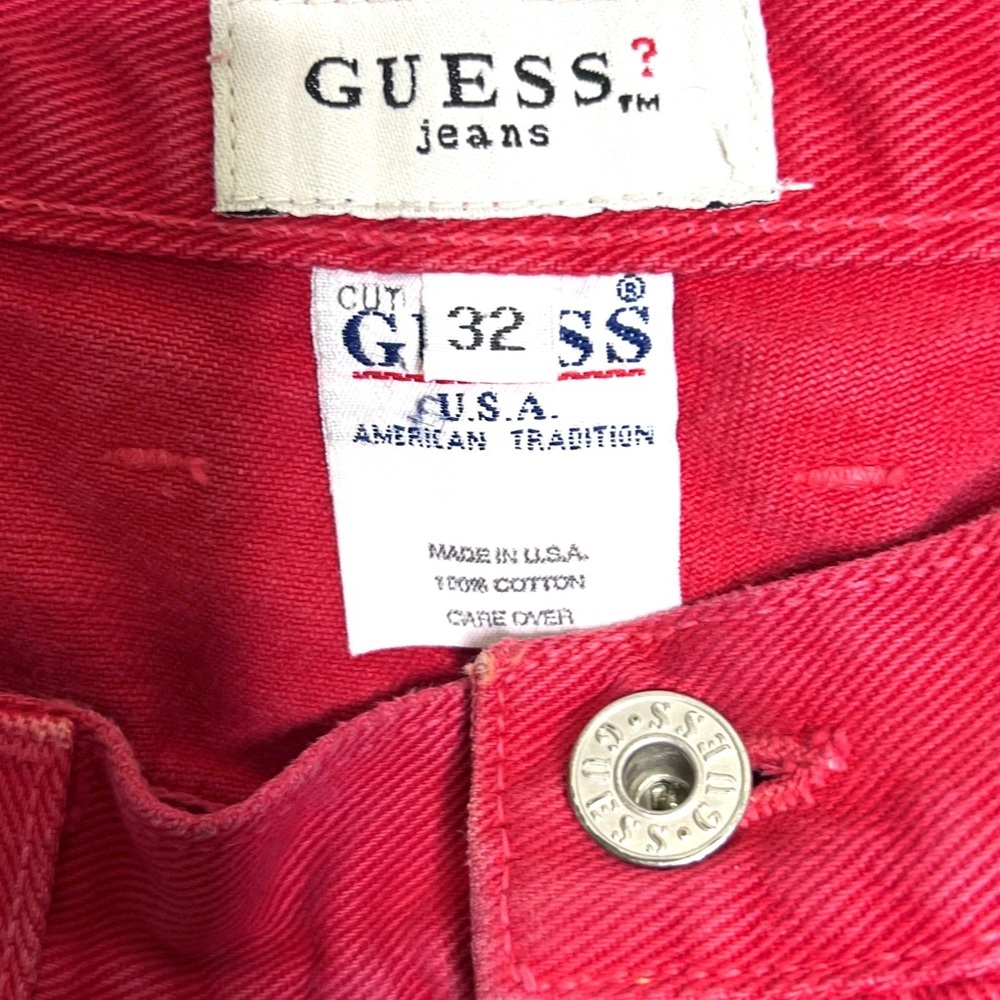Guess 90s Red High Rise Canvas Jeans Made In USA Women’s 32 - Picture 11 of 13